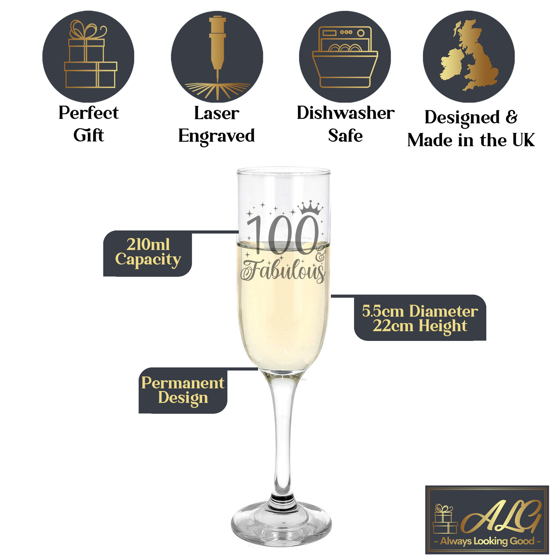 100 & Fabulous Engraved Champagne Glass and/or Coaster Set  - Always Looking Good -   