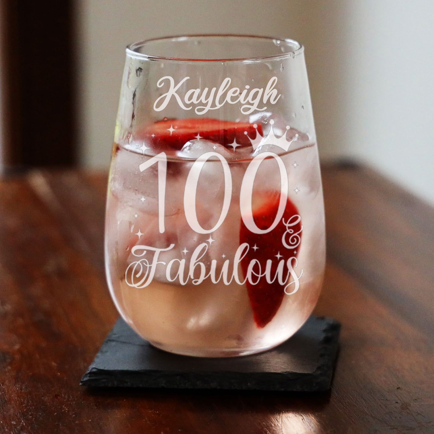 100 & Fabulous Engraved Stemless Gin Glass and/or Coaster Set  - Always Looking Good -   