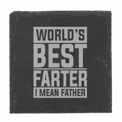 Best Farter I Mean Father Engraved Goblet Gin Glass & Slate Coaster Set for Dad