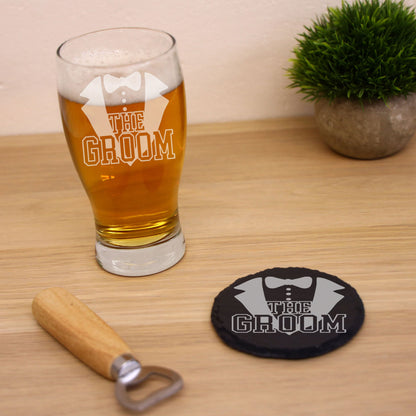 Wedding Gift For Groom - Engraved Beer Glass and/or Coaster Set
 - Always Looking Good -   