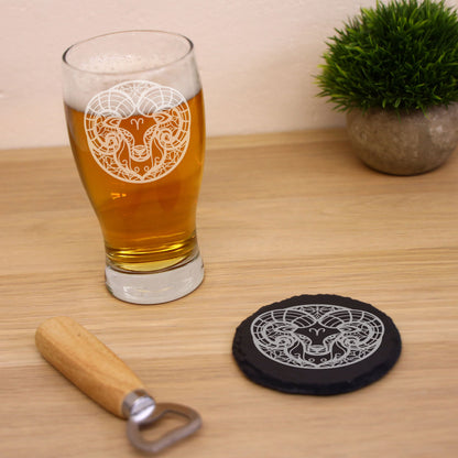 Starsign Zodiac Engraved Pint Glass and/or Coaster For Birthday Gifts
  - Always Looking Good -   