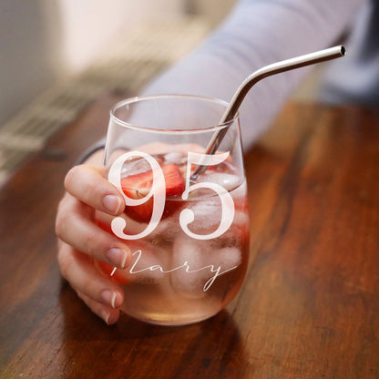 Personalised Gin Glass & Coaster – Engraved Name and Age Birthday Gift