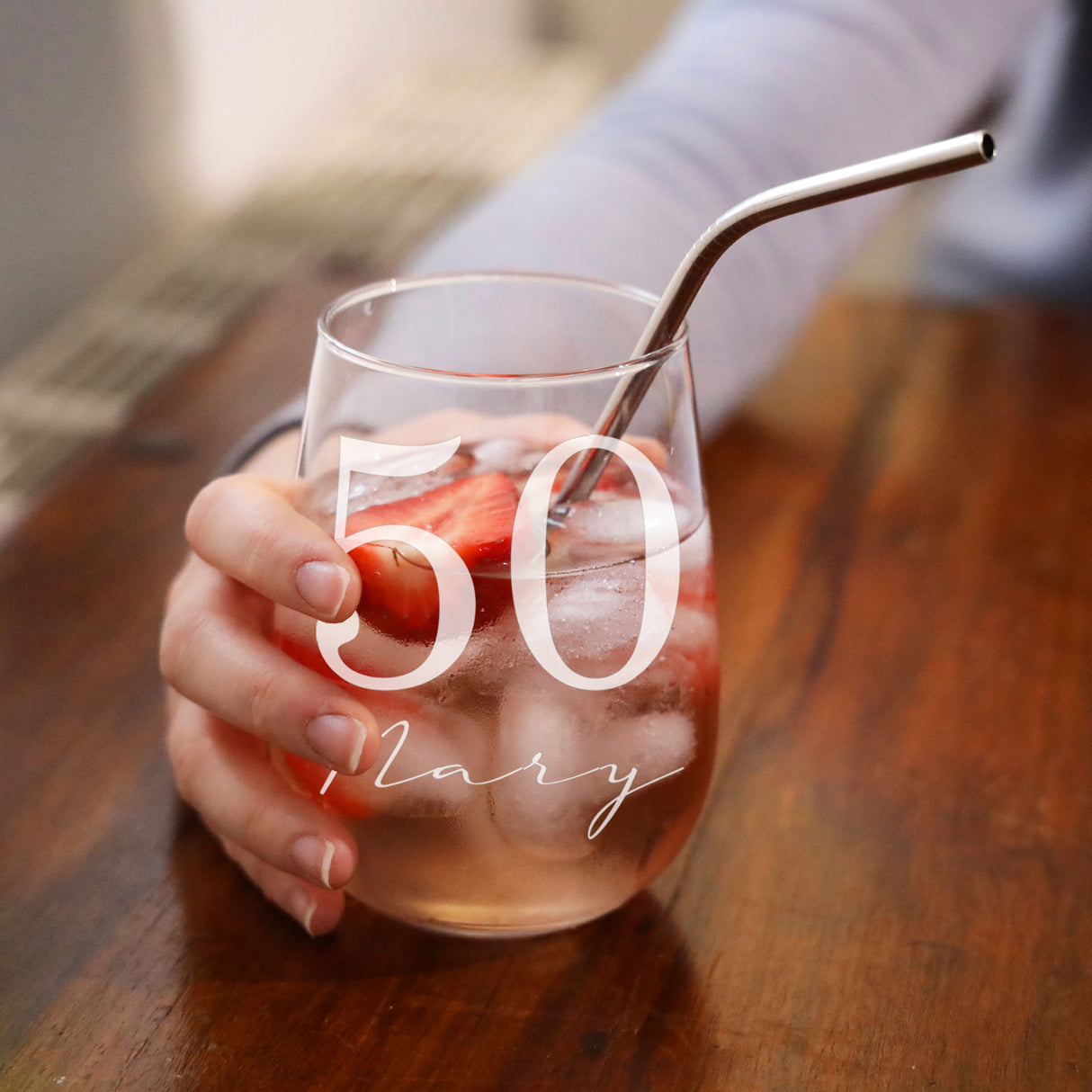 Personalised Engraved Name and Age Stemless Gin Glass – Birthday Gift