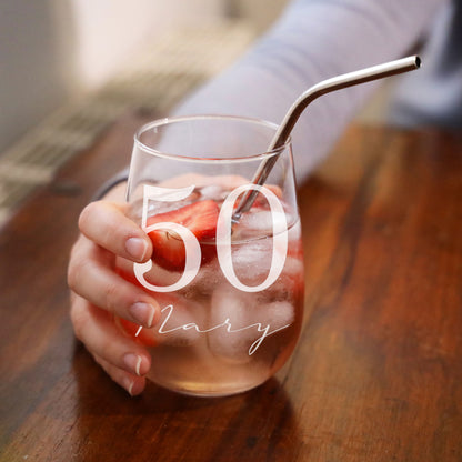 Personalised Gin Glass & Coaster – Engraved Name and Age Birthday Gift