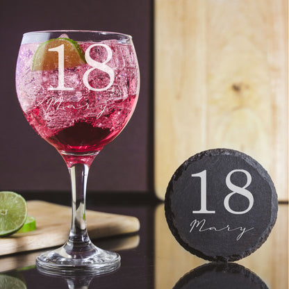 Personalised Engraved Name & Age Gin Glass Gift Set For Birthday Present