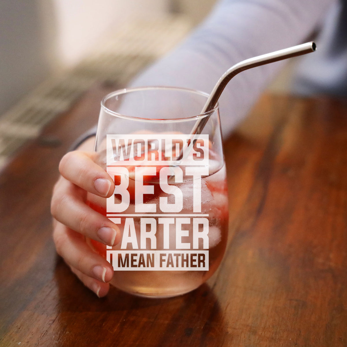 Best Farter I Mean Father Engraved Stemless Gin Glass – Funny Gift for Dad