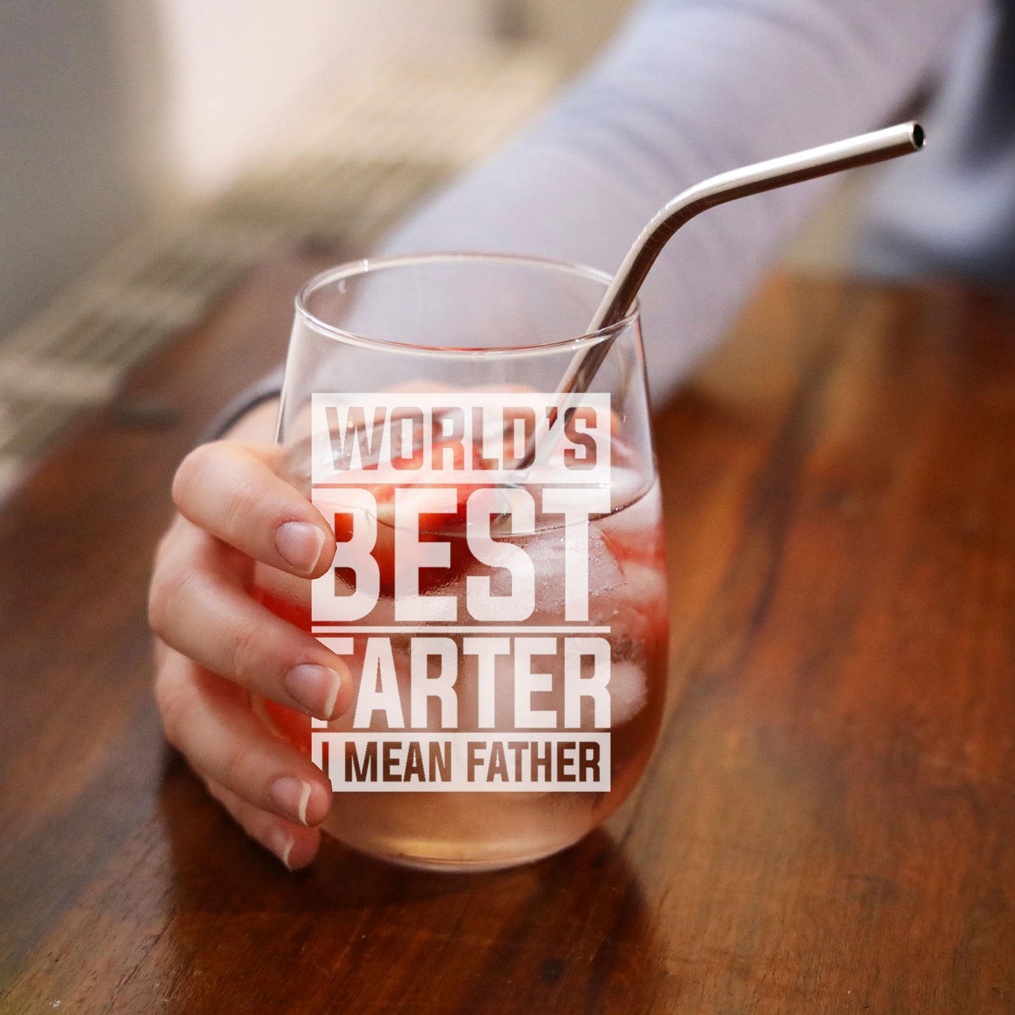 Best Farter I Mean Father Engraved Stemless Gin Glass - Gift for Dad