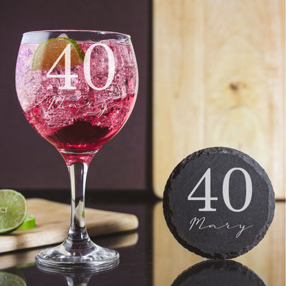 Personalised Engraved Name & Age Gin Glass Gift Set For Birthday Present