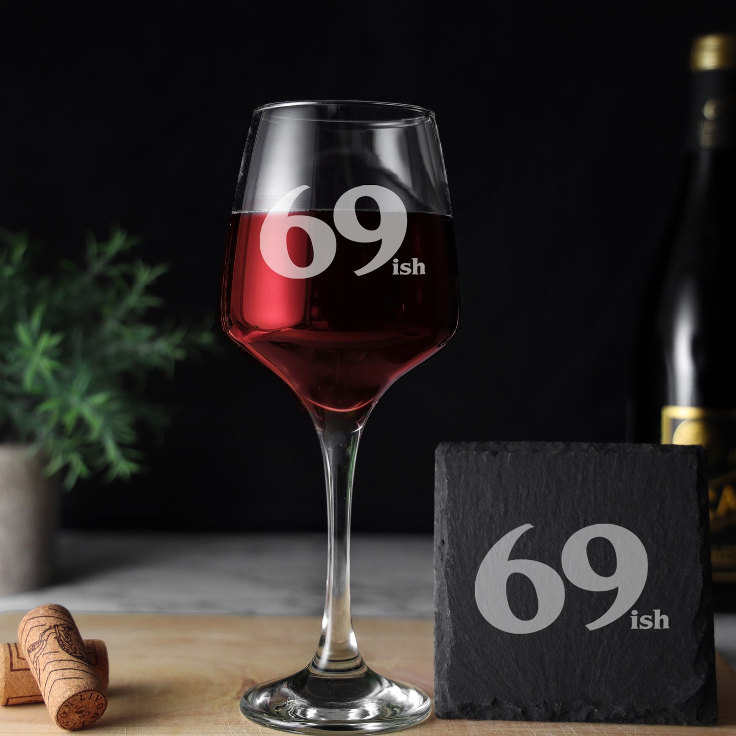 69ish (70th Birthday) Wine Glass and/or Coaster Set