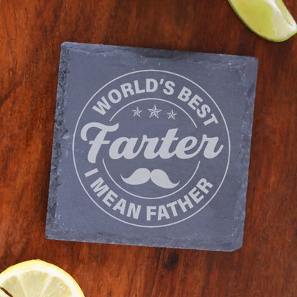 Engraved Best Farter I Mean Father Glass & Coaster Gift for Dad