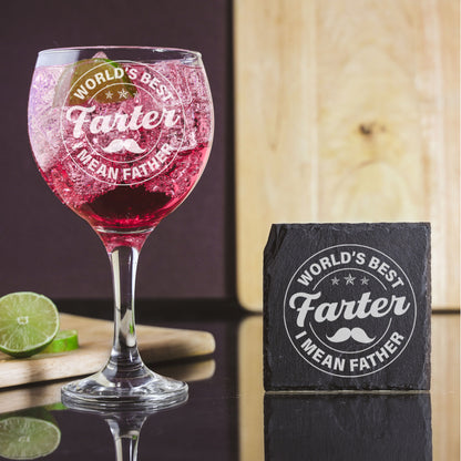Personalised Goblet Gin Glass & Slate Coaster Set Gift for Dad
