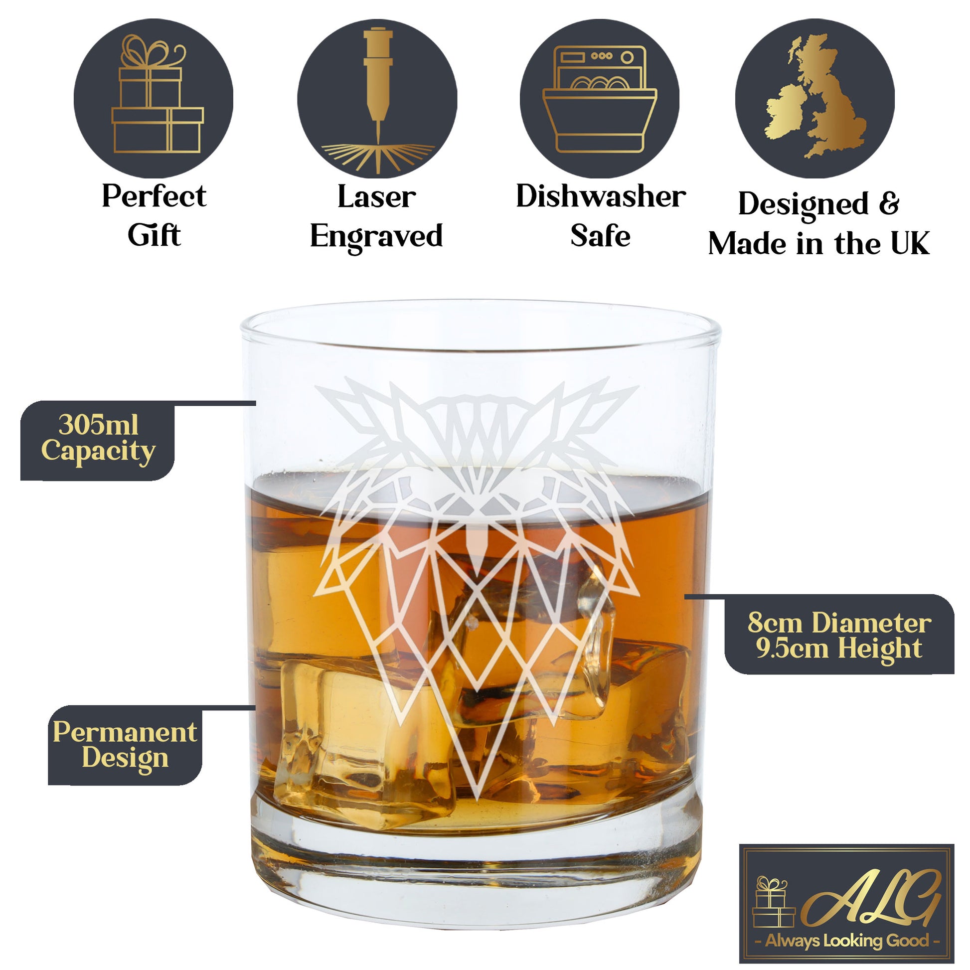 Owl Engraved Whisky Glass  - Always Looking Good -   