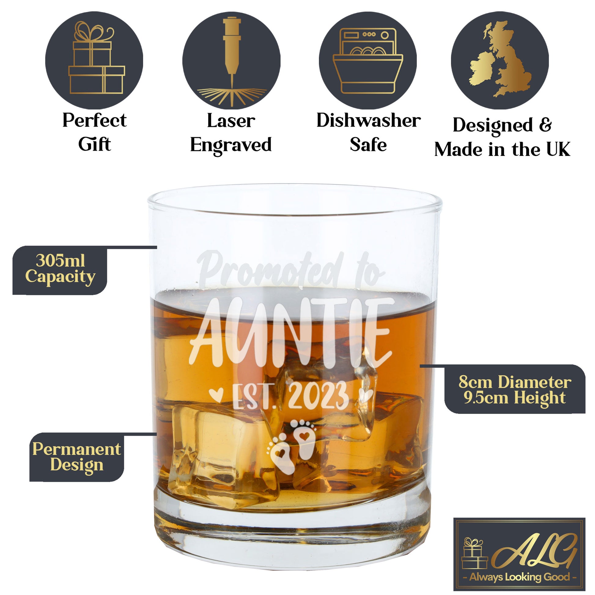 Promoted To Auntie Engraved Whisky Glass  - Always Looking Good -   