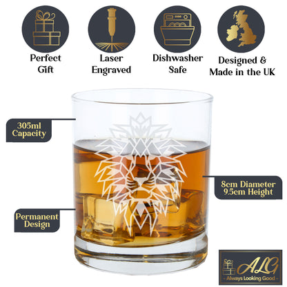 Lion Engraved Whisky Glass  - Always Looking Good -   