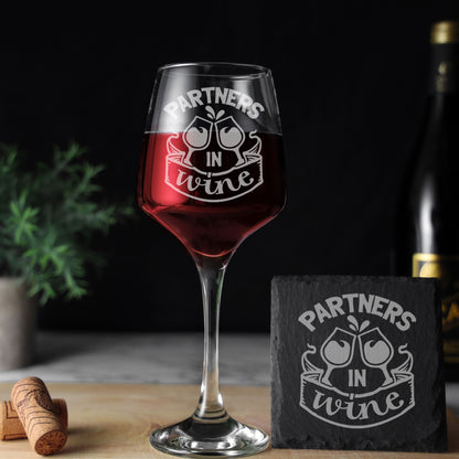 Partners In Wine Engraved Wine Glass and/or Coaster Set  - Always Looking Good - Glass & Square Coaster Set  