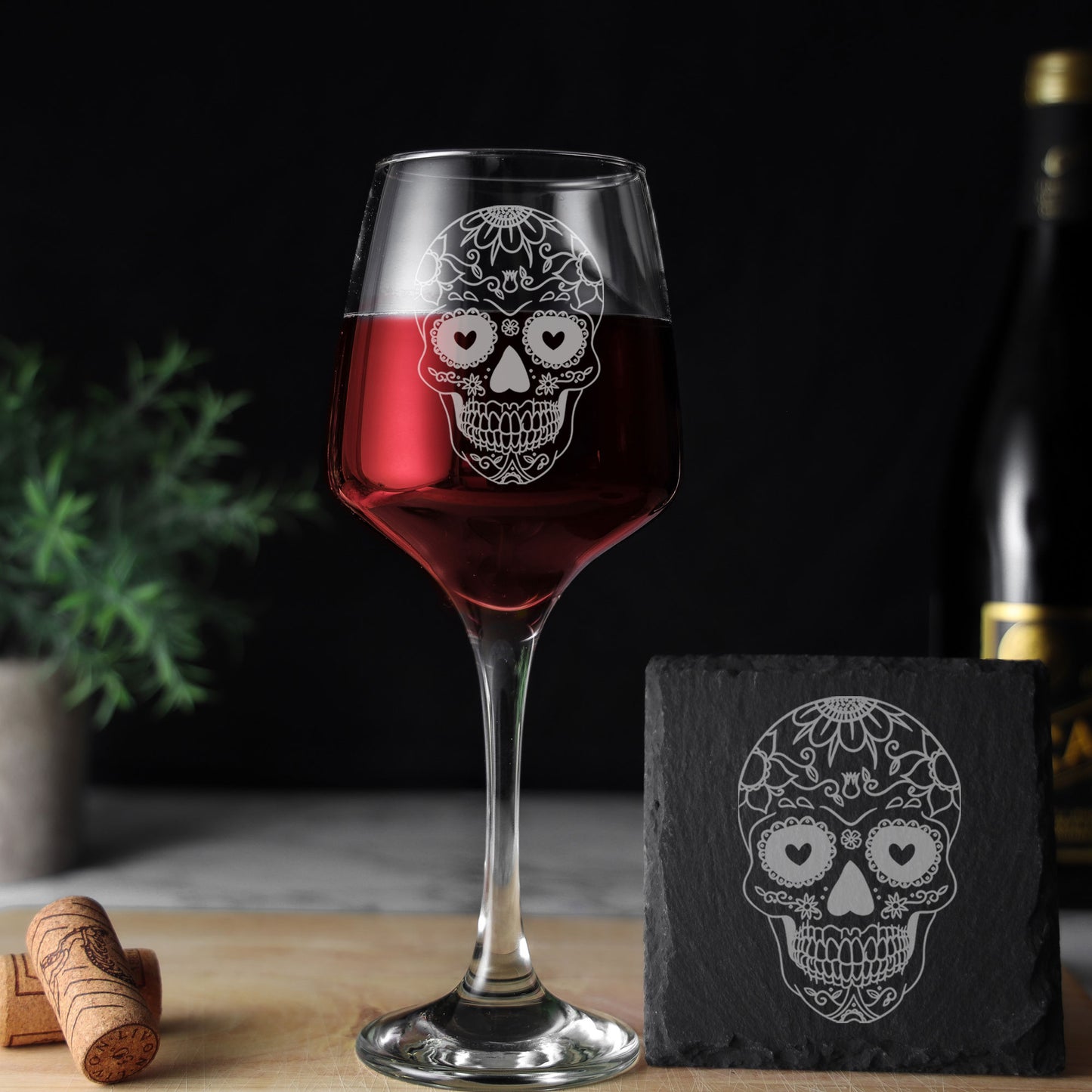 Sugar Skull Engraved Wine Glass  - Always Looking Good -   