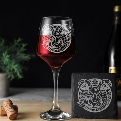 Starsign Zodiac Engraved Wine Glass and/or Slate Coaster for all birthdays