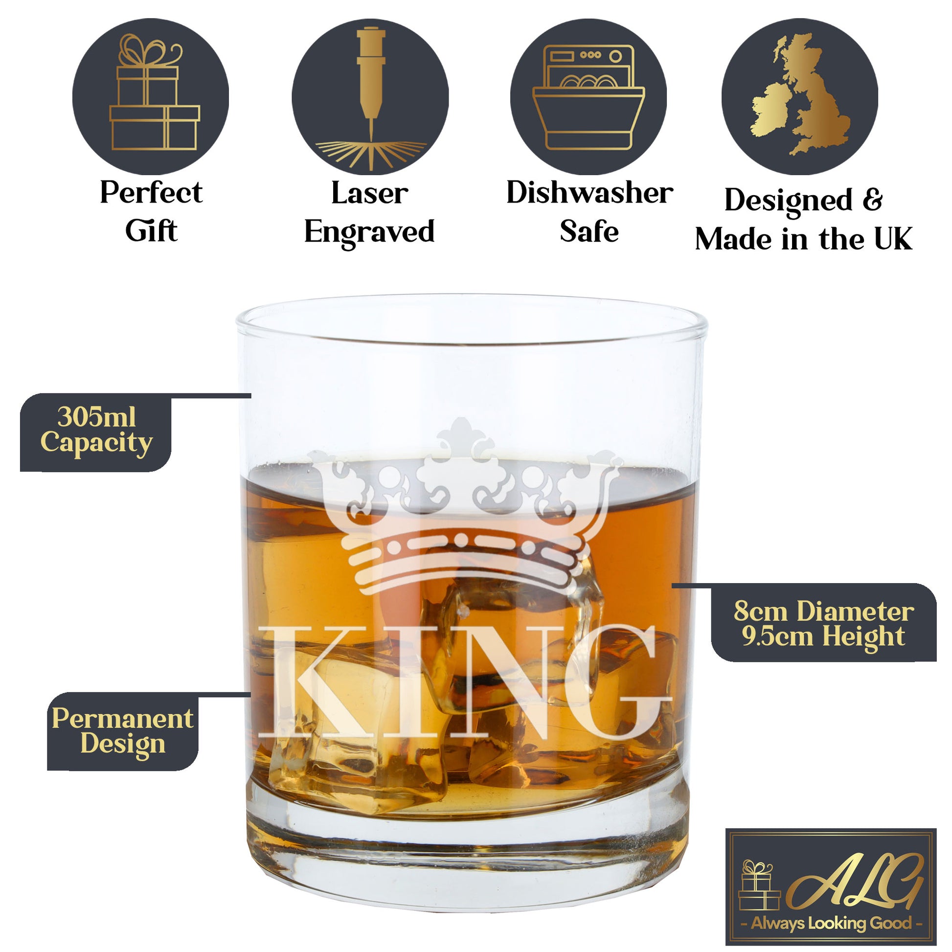 King Engraved Whisky Glass  - Always Looking Good -   