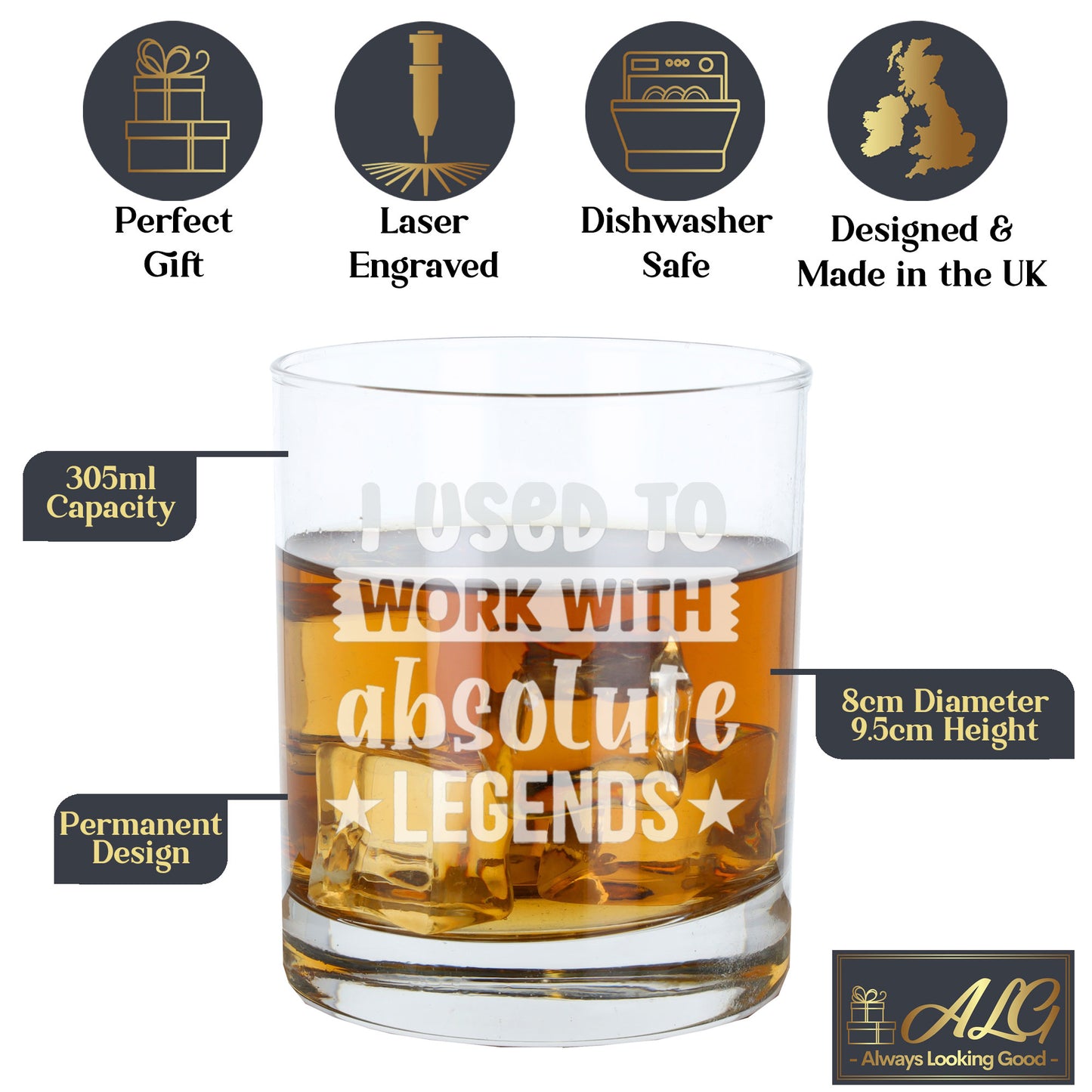 I Used to Work With Absolute Legends Engraved Whisky Glass & Slate Coaster Gift
