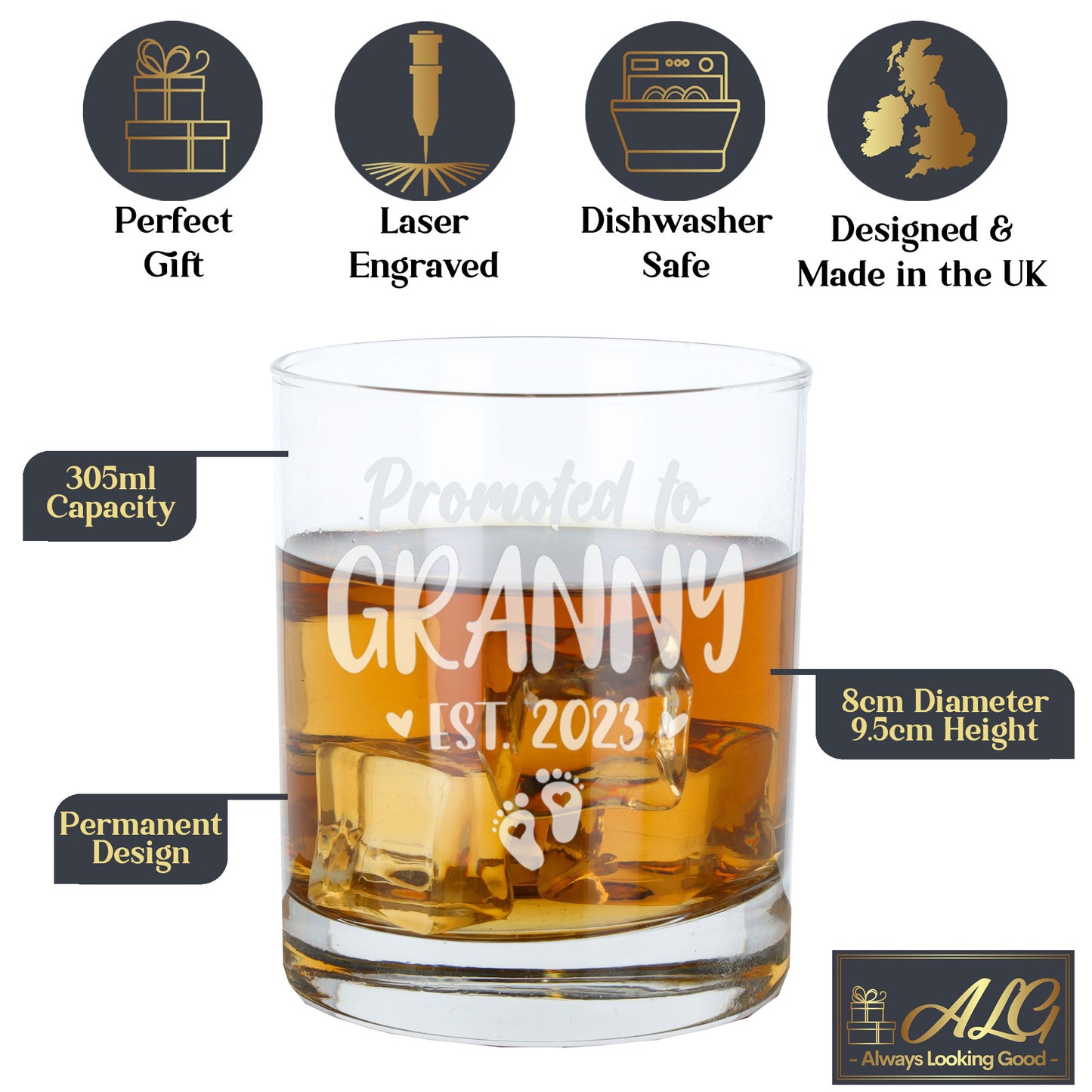 Pregnancy Announcement Gift “Promoted To......” Engraved Whisky Glass