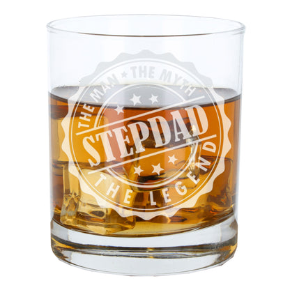 Gift For Step Dad - “Man Myth Legend” Engraved Whisky Glass and/or Coaster- Always Looking Good -   