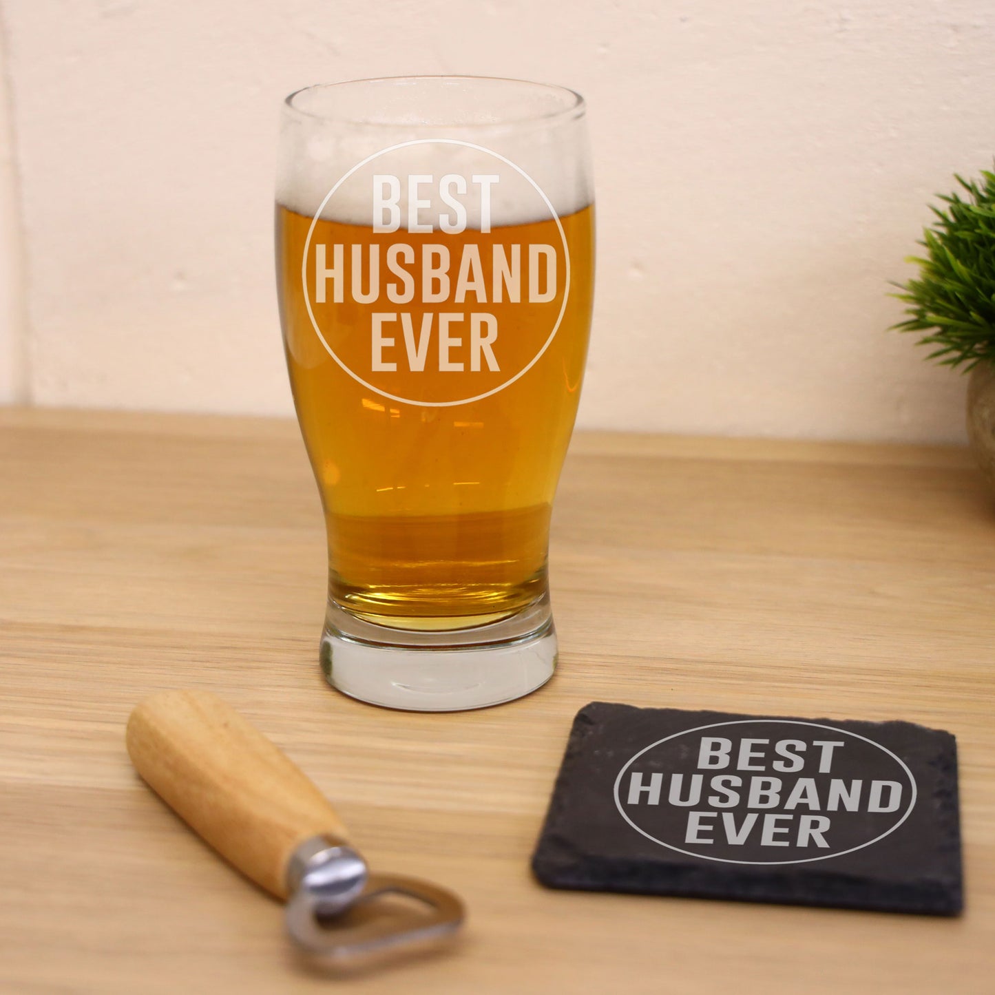 Best Husband Ever Engraved Beer Pint Glass and/or Coaster Set  - Always Looking Good - Glass & Square Coaster Set  