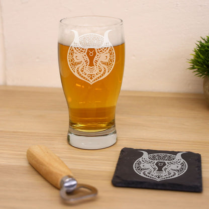 Starsign Zodiac Engraved Pint Glass and/or Coaster For Birthday Gifts