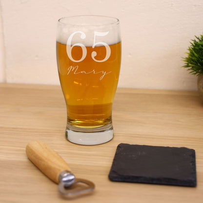Engraved Age & Name Pint Glass & Coaster Set – Personalised Birthday Gift