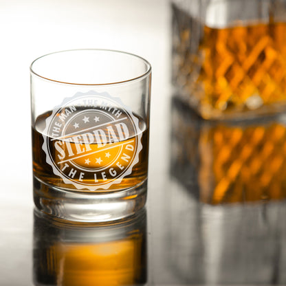 Gift For Step Dad - “Man Myth Legend” Engraved Whisky Glass and/or Coaster- Always Looking Good -   