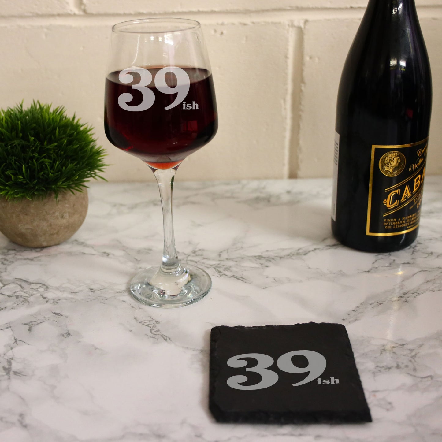 Milestone Birthday Gifts - 'ish' Design Engraved Wine Glass and/or Coaster Set