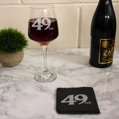 Milestone Birthday Gifts - 'ish' Design Engraved Wine Glass and/or Coaster Set