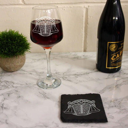 Starsign Zodiac Engraved Wine Glass and/or Slate Coaster for all birthdays