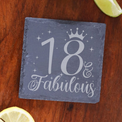 18 & Fabulous Engraved 18th birthday gifts Champagne Glass and/or Coaster Set  - Always Looking Good - Glass & Square Coaster Set  