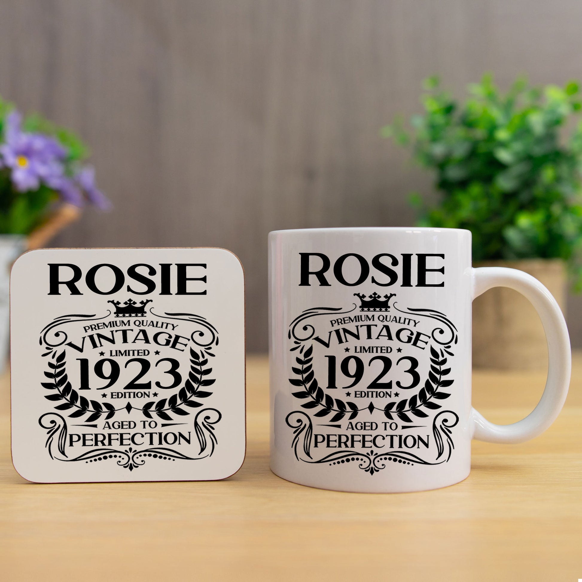 Personalised Vintage 1923 Mug and/or Coaster  - Always Looking Good - Mug & Printed Coaster Set  