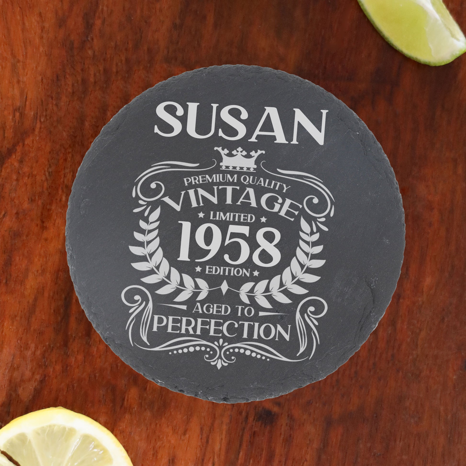 Personalised Vintage 1958 Mug and/or Coaster  - Always Looking Good - Round Coaster On Its Own  