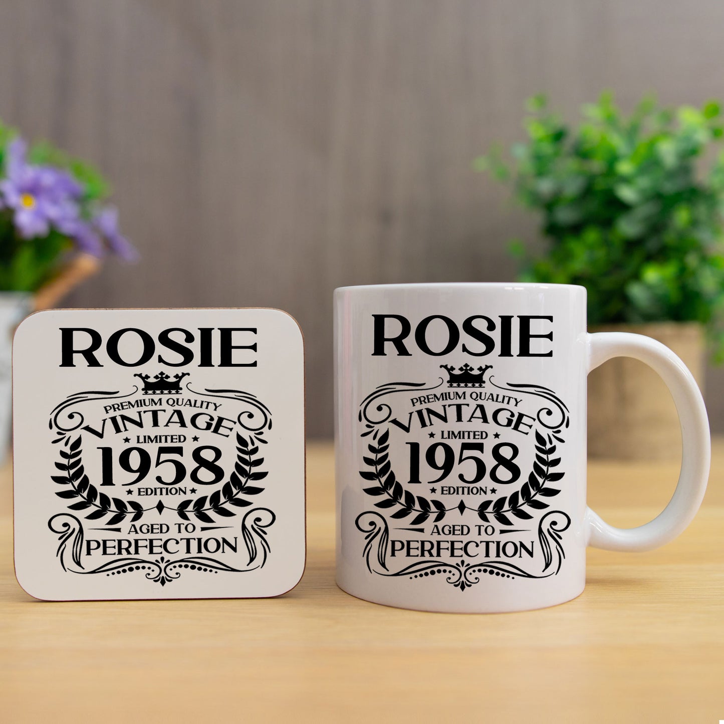 Personalised Vintage 1958 Mug and/or Coaster  - Always Looking Good -   