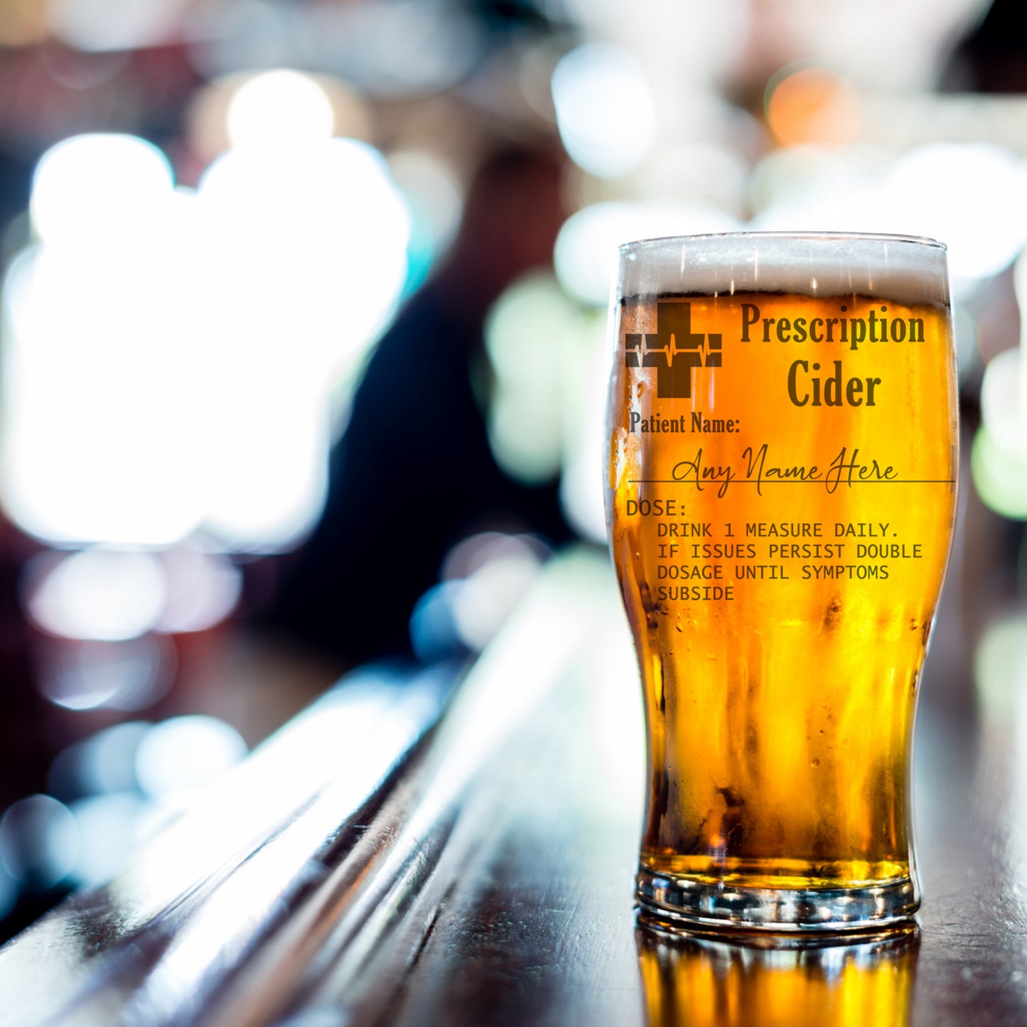 Personalised Engraved Prescription Cider Glass with any Name