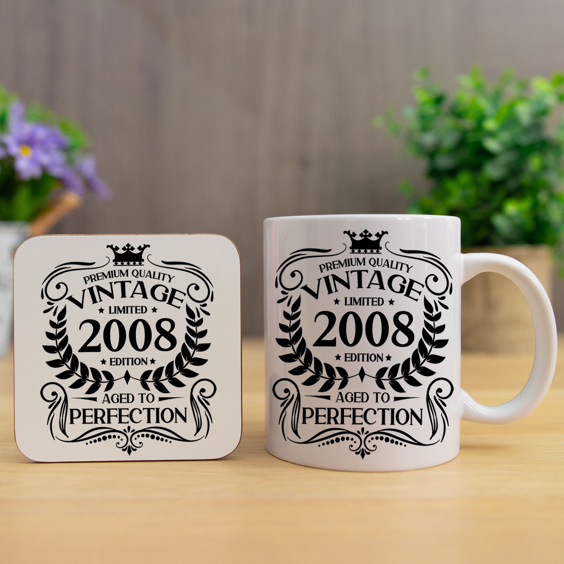 Personalised Vintage 2008 Mug and/or Coaster  - Always Looking Good - Mug & Printed Coaster Set  