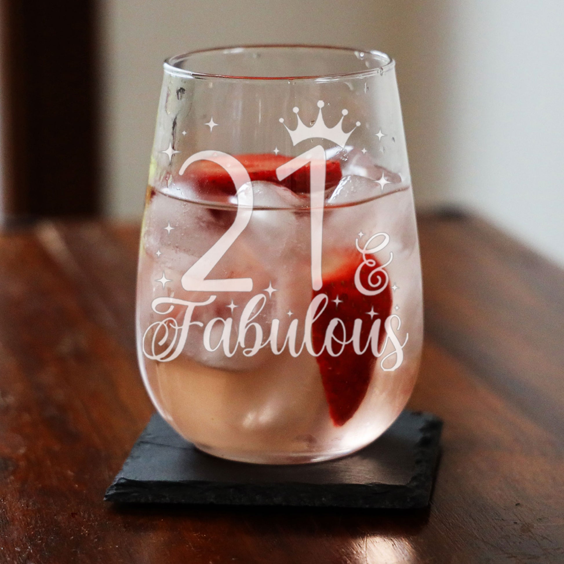 21 & Fabulous Engraved Stemless Gin Glass and/or Coaster Set  - Always Looking Good -   