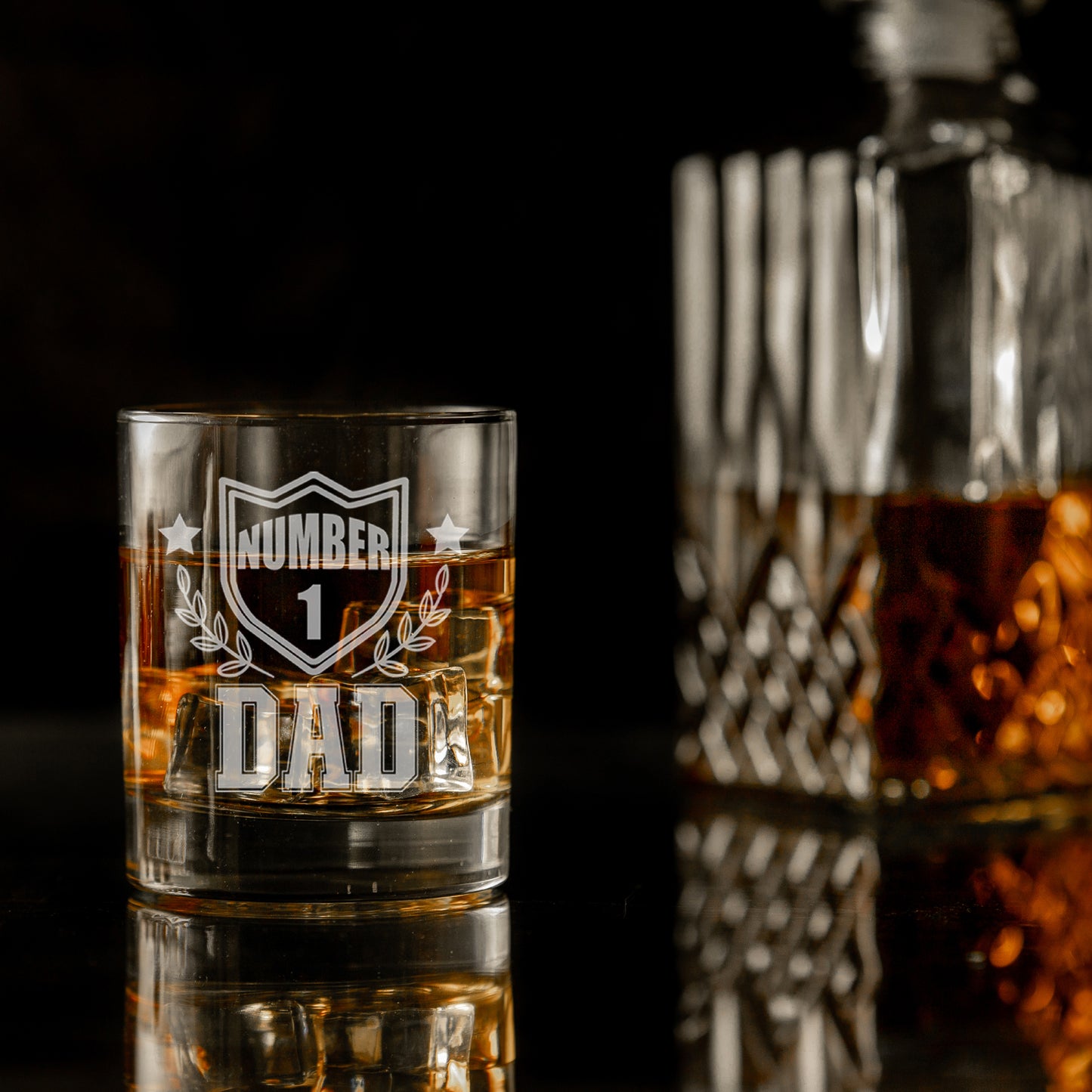 "Number 1 Dad or Grandad" Engraved Whisky Glass and/or Coaster Set