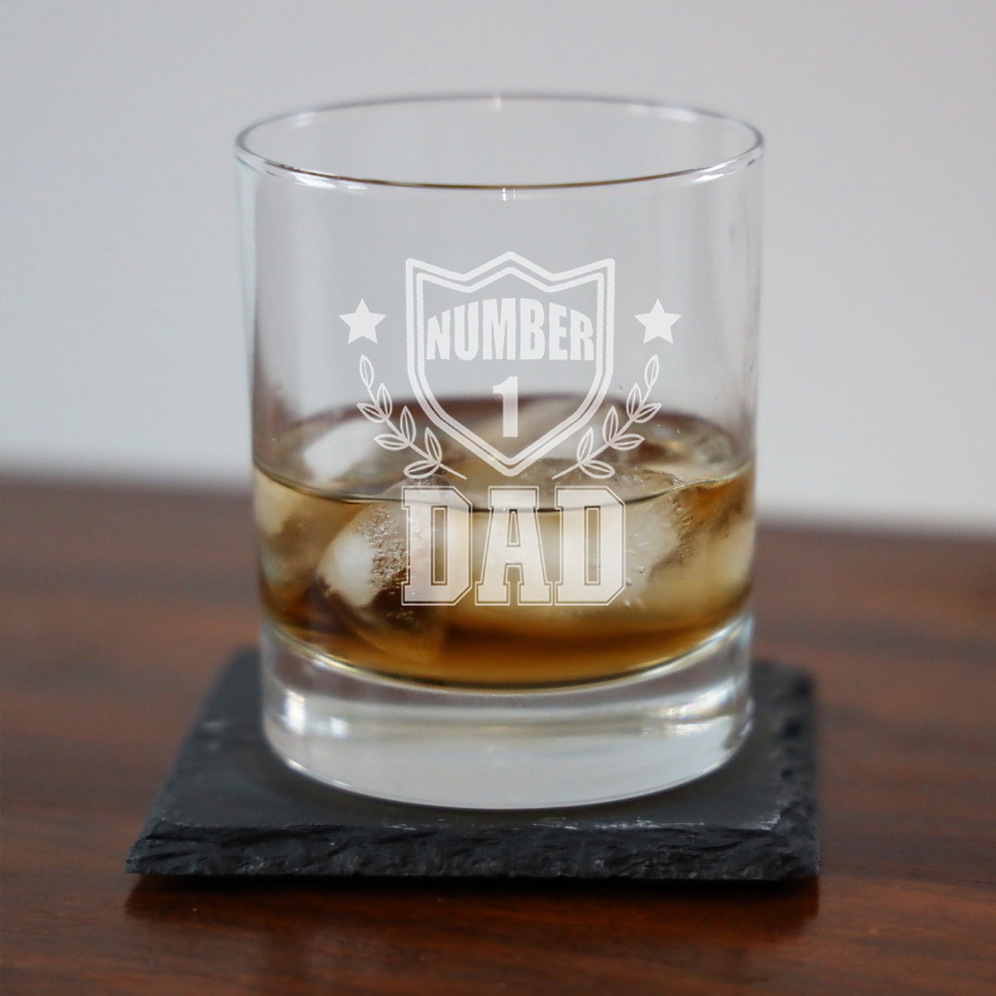 "Number 1 Dad or Grandad" Engraved Whisky Glass and/or Coaster Set