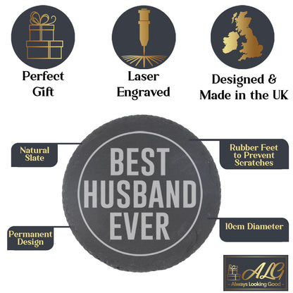 Best Husband Ever Engraved Beer Pint Glass and/or Coaster Set  - Always Looking Good - Round Coaster Only   gift for him