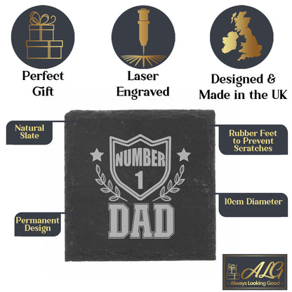 "Number 1 dad/Grandad" Engraved Wine Glass and/or Coaster Set