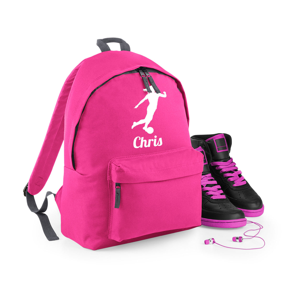 Personalised Female Footballer Backpack | Kids School Bag with Name