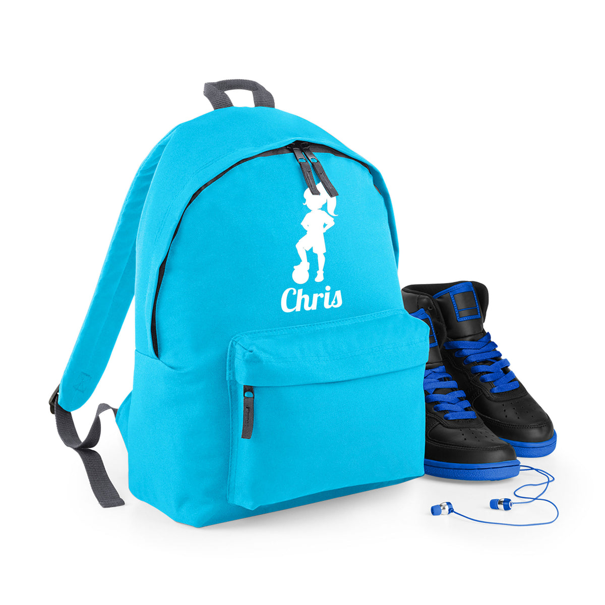 Personalised Girl Footballer Backpack | Kids School Bag with Name