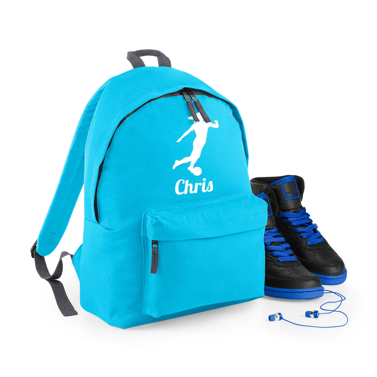 Personalised Female Footballer Backpack | Kids School Bag with Name