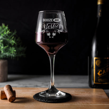 Booze and Besties Engraved Wine Glass and/or Coaster Set  - Always Looking Good -   wine glass gift set 