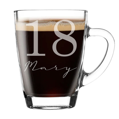 Age & Name Birthday Engraved Glass Coffee Mug & Coaster – Birthday Gift Set