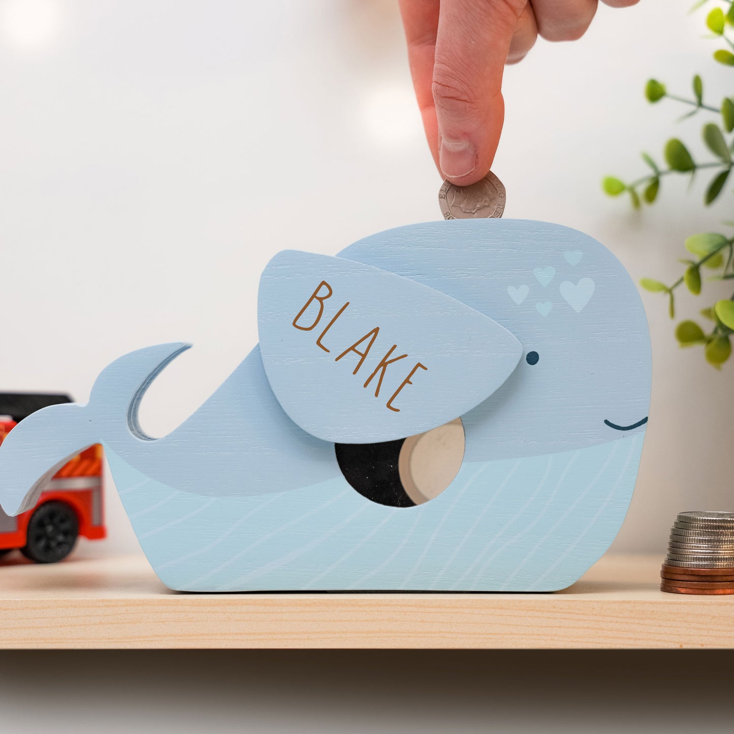 Personalised Engraved Kids Whale Money Box with Name  - Always Looking Good -   