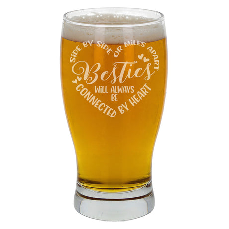 Besties Connected By Heart Engraved Beer Glass and/or Coaster Set  - Always Looking Good - Beer Glass Only  gift for best friend